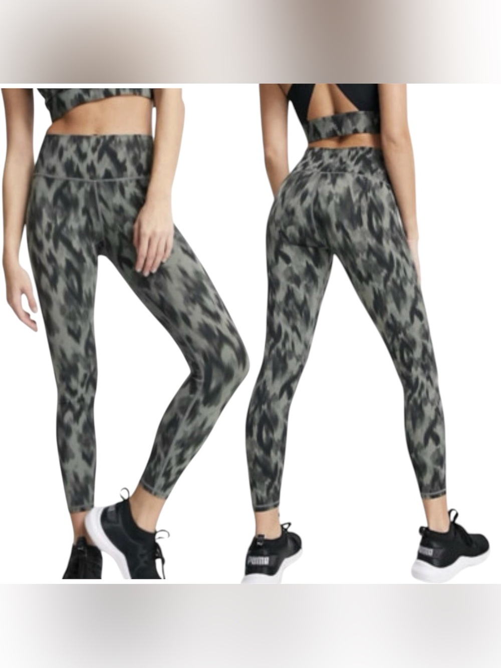 Varley XS Luna 7/8 Leggings Aztec Animal Print Black Grey High Rise Stretch Soft